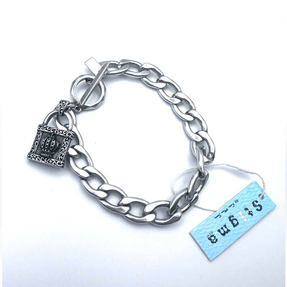 Silver tone Chain Bracelet with Padlock Charm - Picture 2 of 5